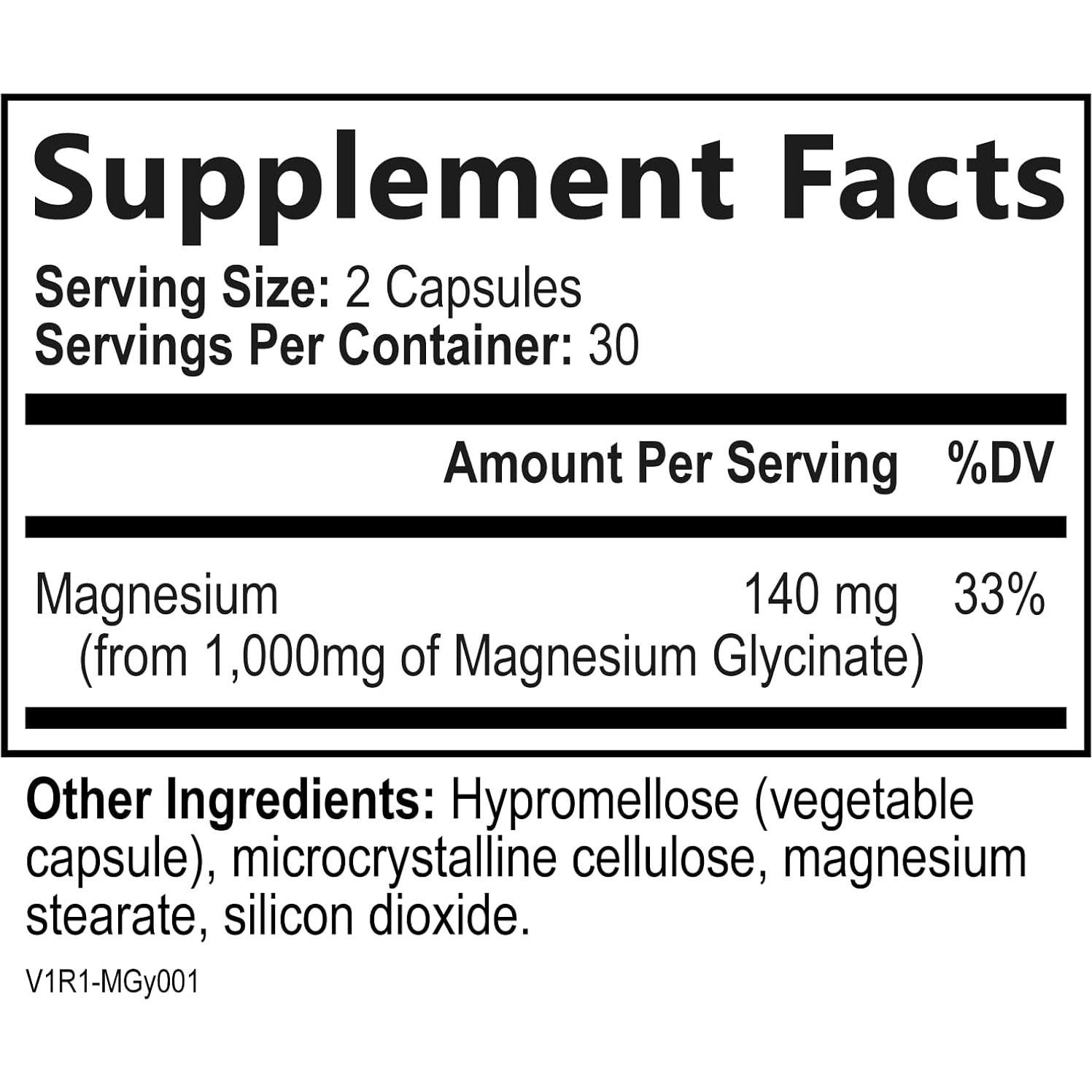 Suplemento de Magnesio Glicinato 1000mg Construido por la Naturaleza - 60 Cápsulas Veganas