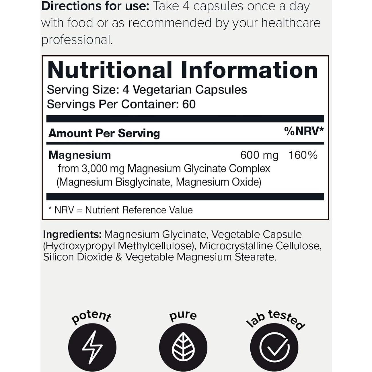 Suplemento de Magnesio Glicinato Toniiq 3000mg - 240 Cápsulas
