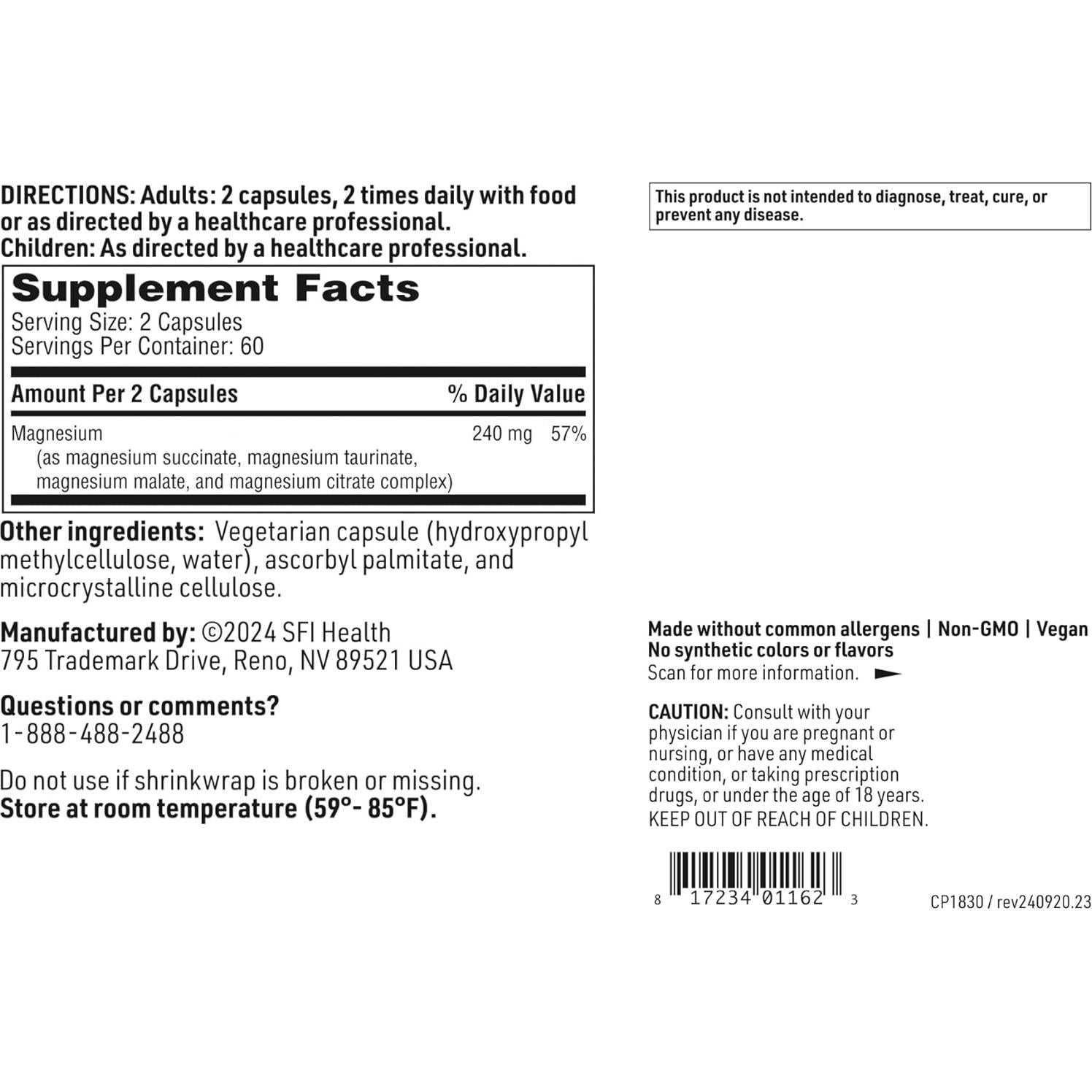 Suplemento de Magnesio Klaire Labs SFI Health 120 Cápsulas