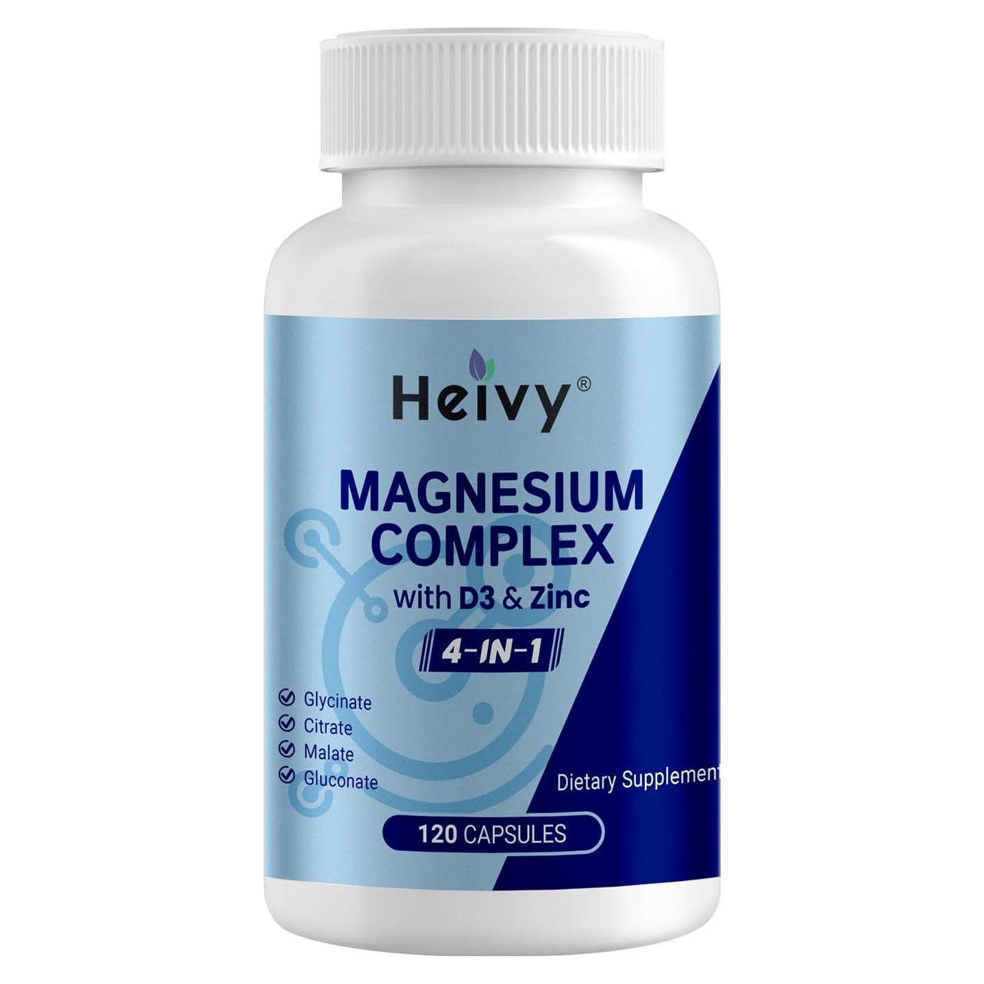 Suplemento Heivy de Magnesio, Zinc y Vitamina D3 320mg - 120 Cápsulas Veganas
