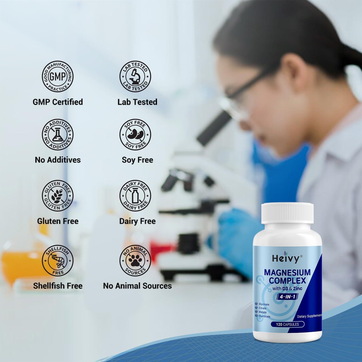 Suplemento Heivy de Magnesio, Zinc y Vitamina D3 320mg - 120 Cápsulas Veganas