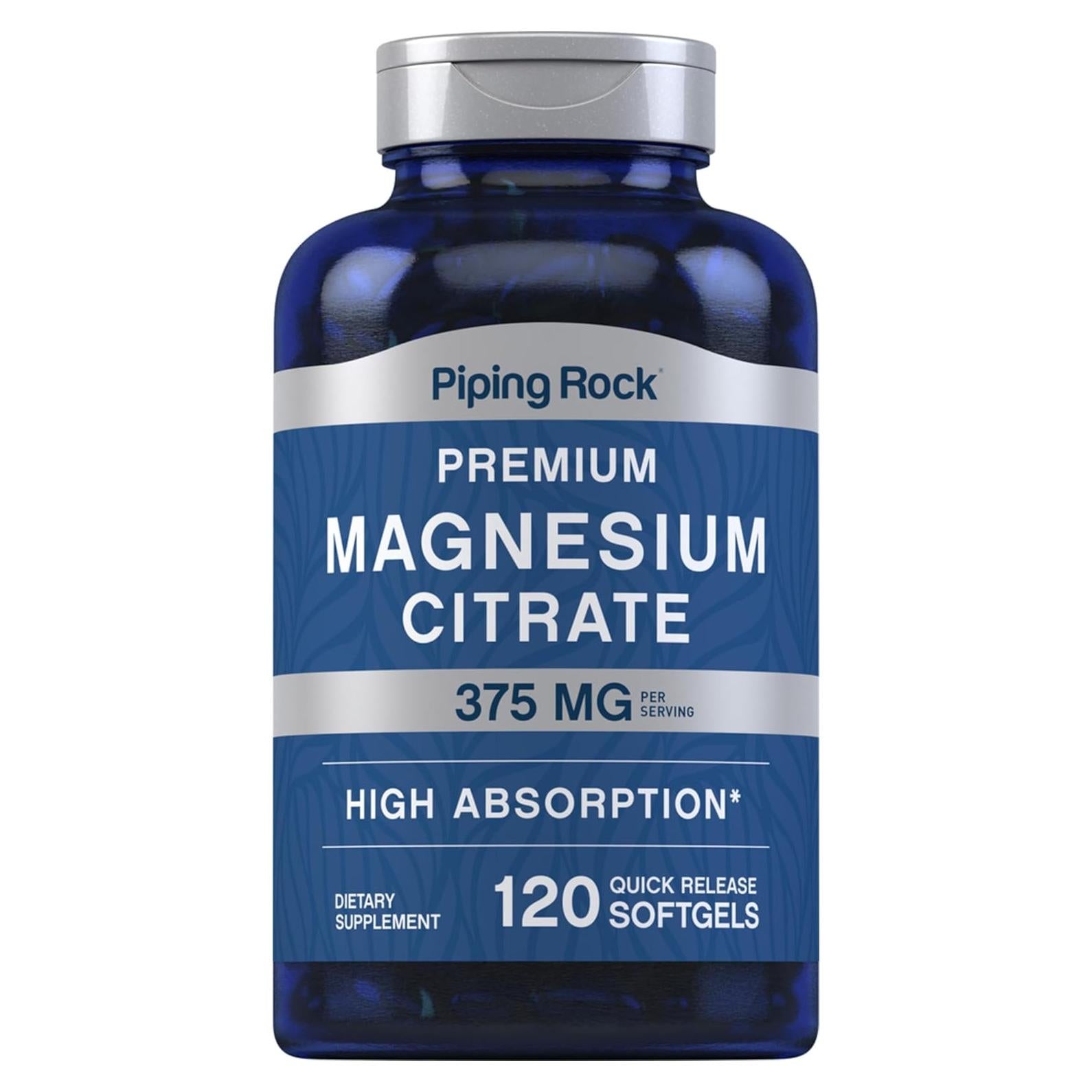 Citrato de Magnesio Piping Rock 375 mg 120 Gelatinas Blandas