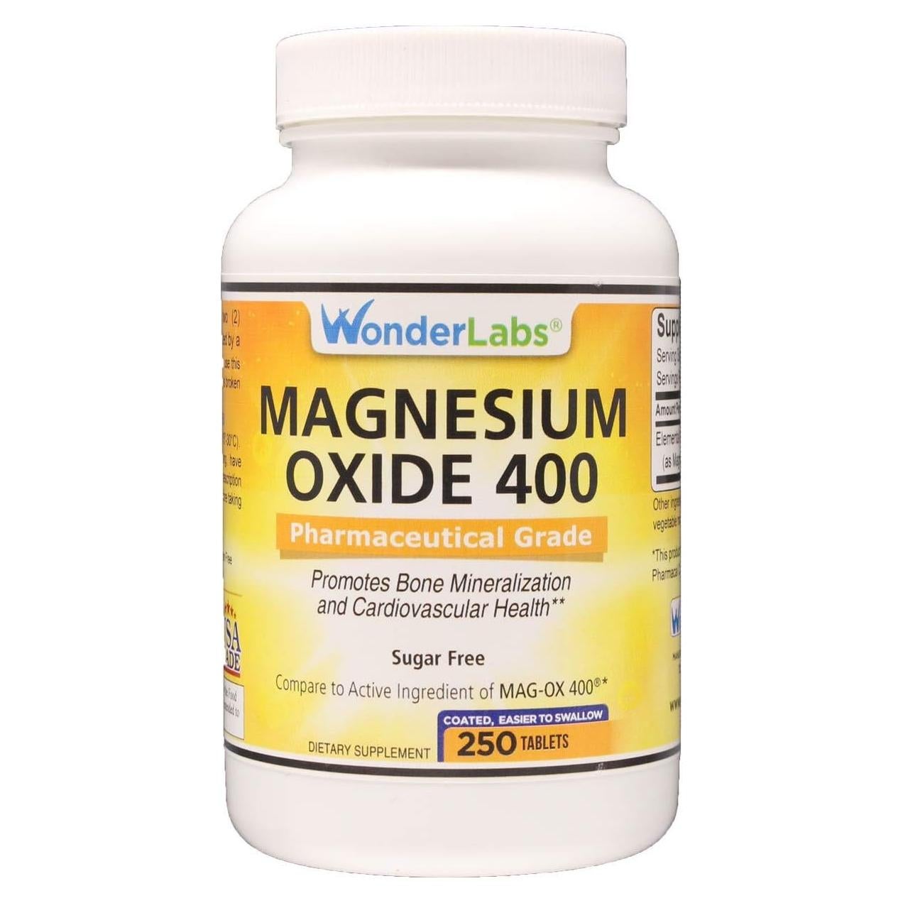 Óxido de Magnesio Wonder Labs 400mg - 250 Tabletas Grado Farmacéutico