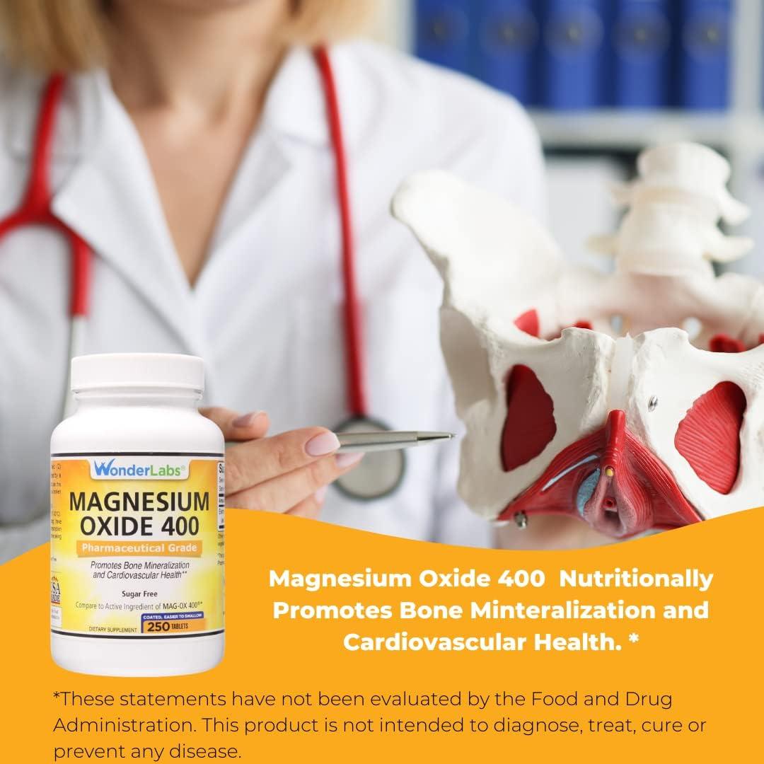 Óxido de Magnesio Wonder Labs 400mg - 250 Tabletas Grado Farmacéutico