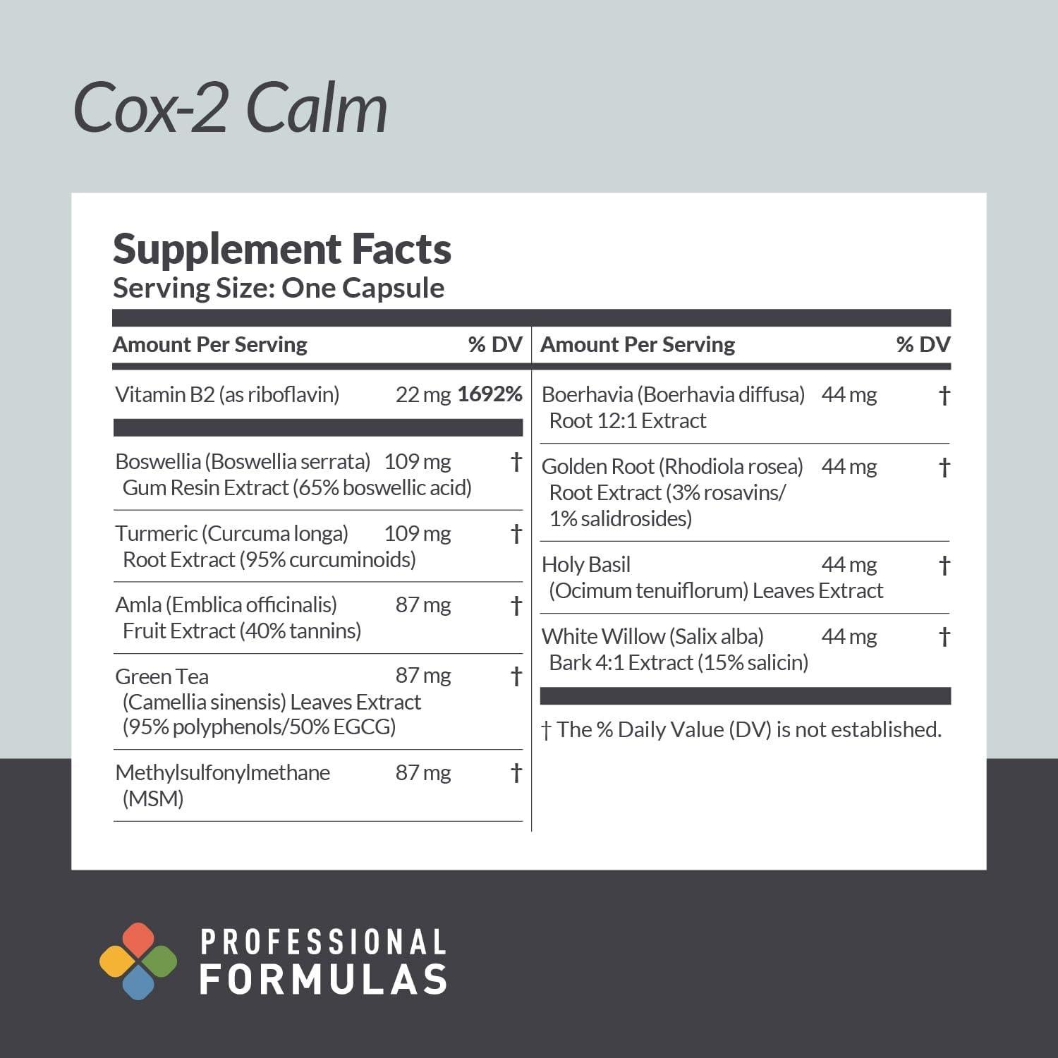 Cápsulas Cox-2 Calm Fórmulas Profesionales 90 Unidades - Con Cúrcuma, Boswellia y Té Verde