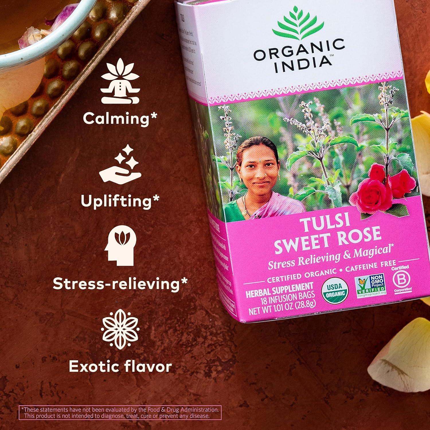 Té Herbal Dulce de Rosa Tulsi Organic India - 18 Bolsitas