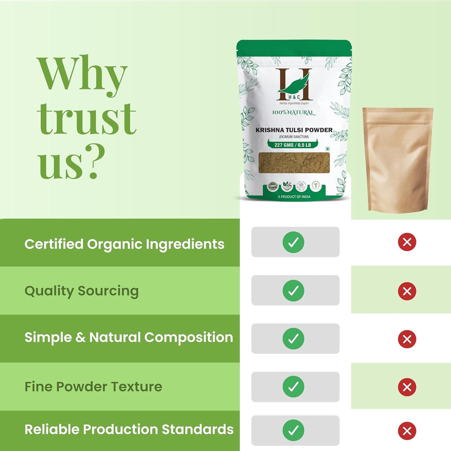 Polvo de Hojas de Tulsi 100% Natural H&C 227g Suplemento