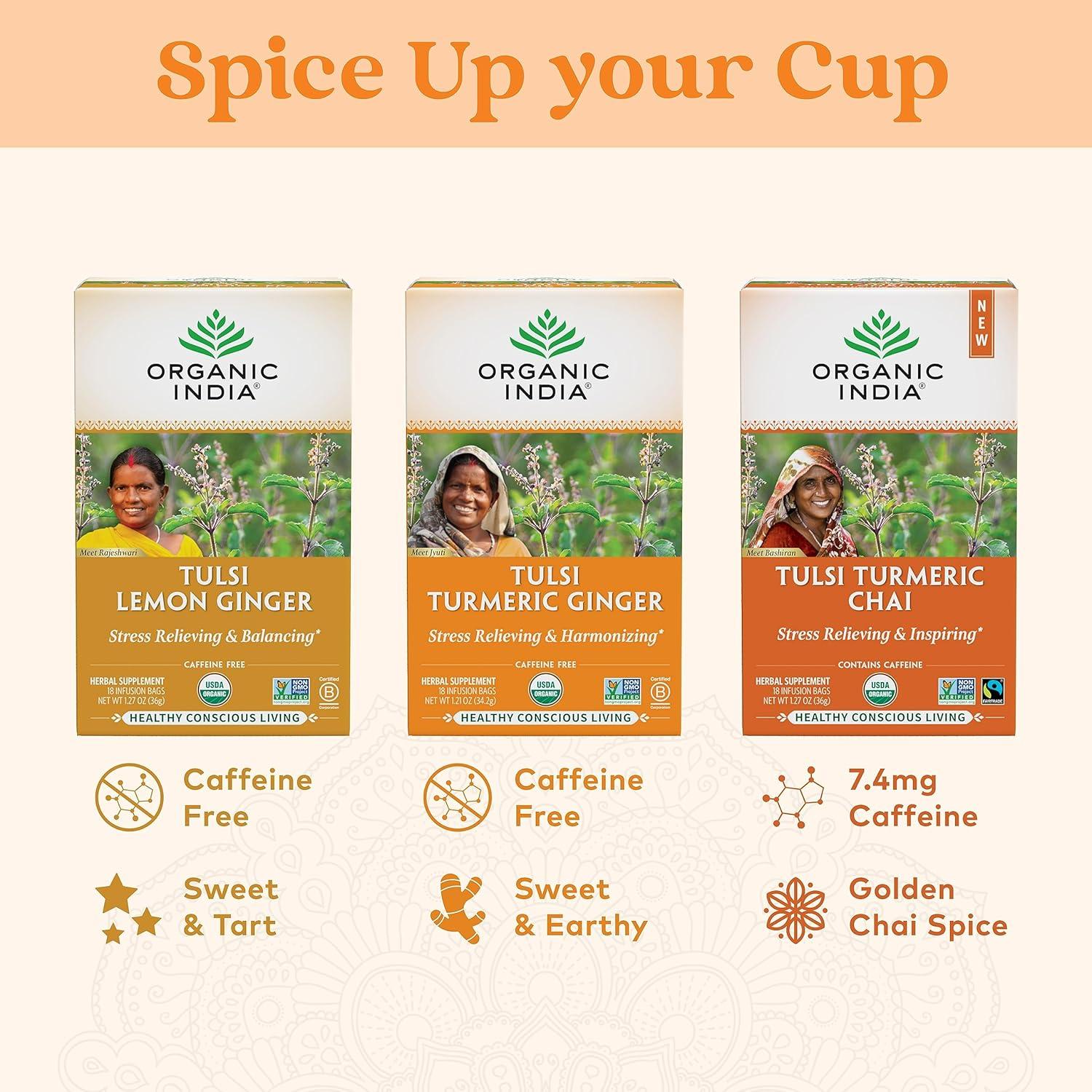 Té de Jengibre Cúrcuma Tulsi Organic India - 18 Bolsitas