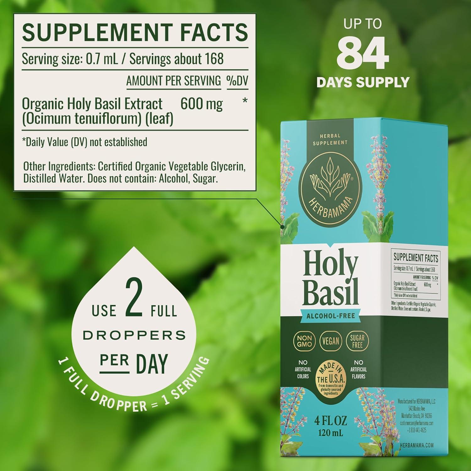 Tintura de Albahaca Sagrada Tulsi Herbamama 118 ml - Vegana y Sin OGM