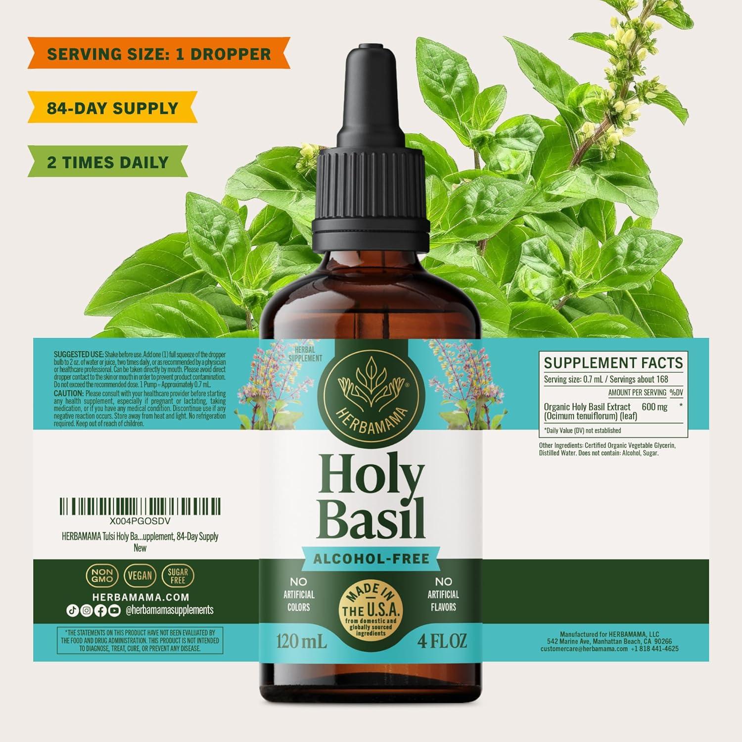 Tintura de Albahaca Sagrada Tulsi Herbamama 118 ml - Vegana y Sin OGM