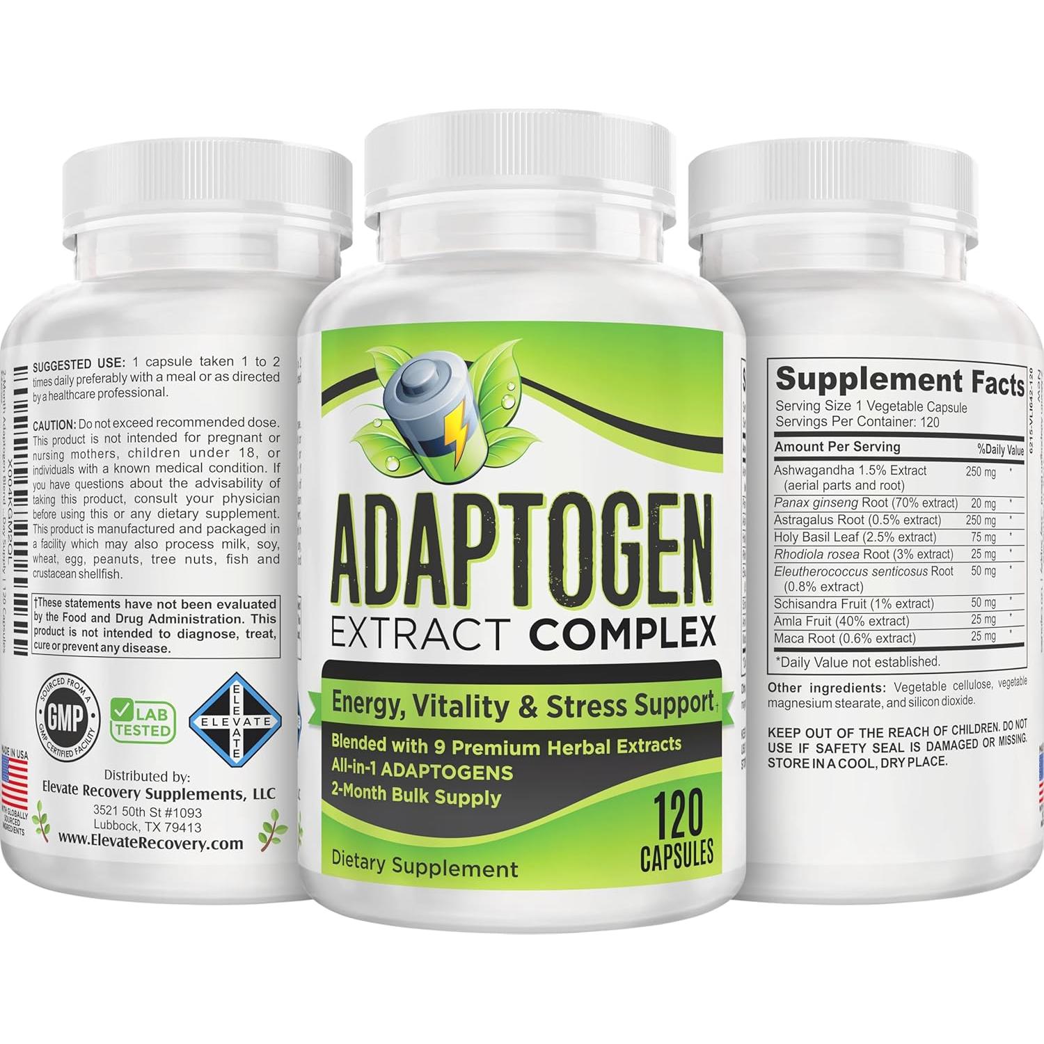 Suplemento Adaptógeno 9-en-1 Elevate Recovery 120 Cápsulas