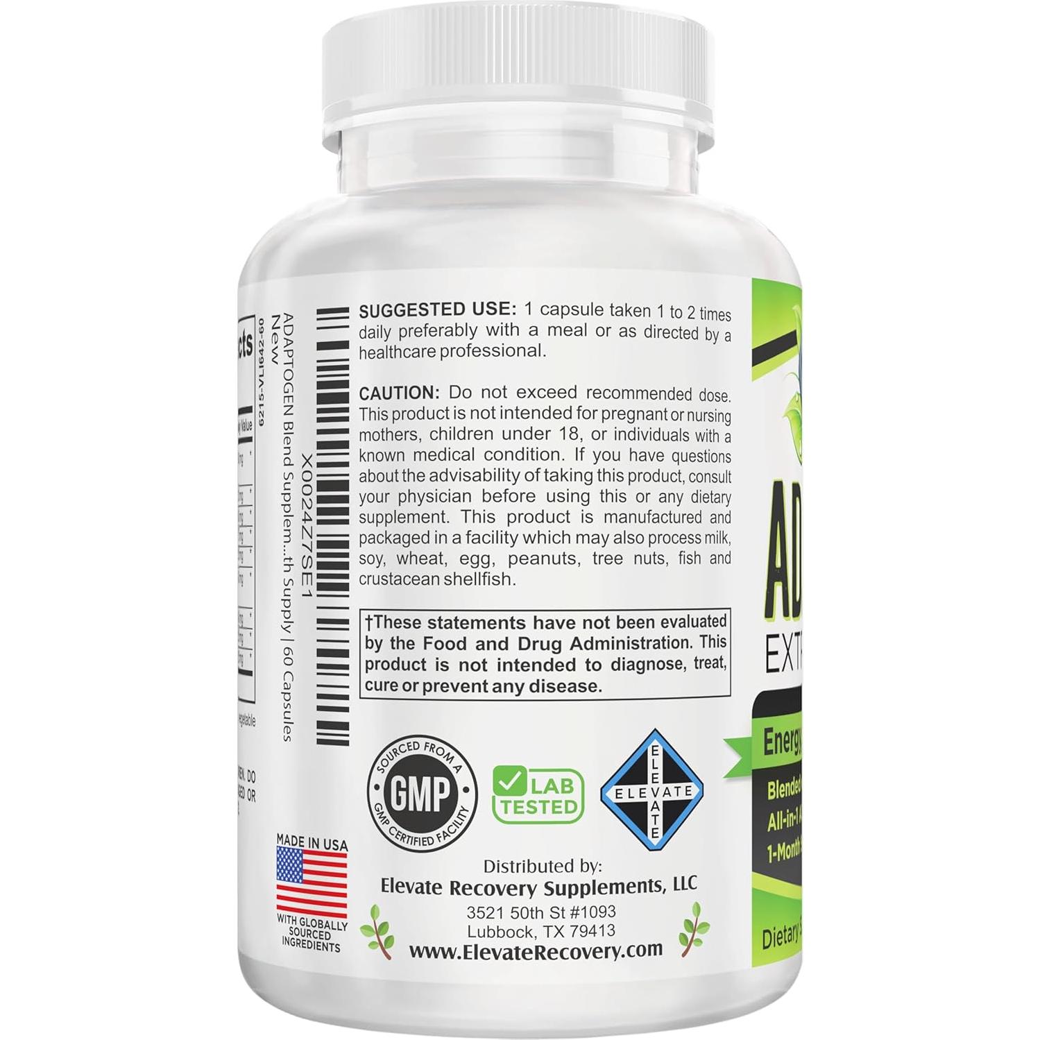 Suplemento Adaptógeno 9 en 1 Elevate Recovery 60 Cápsulas