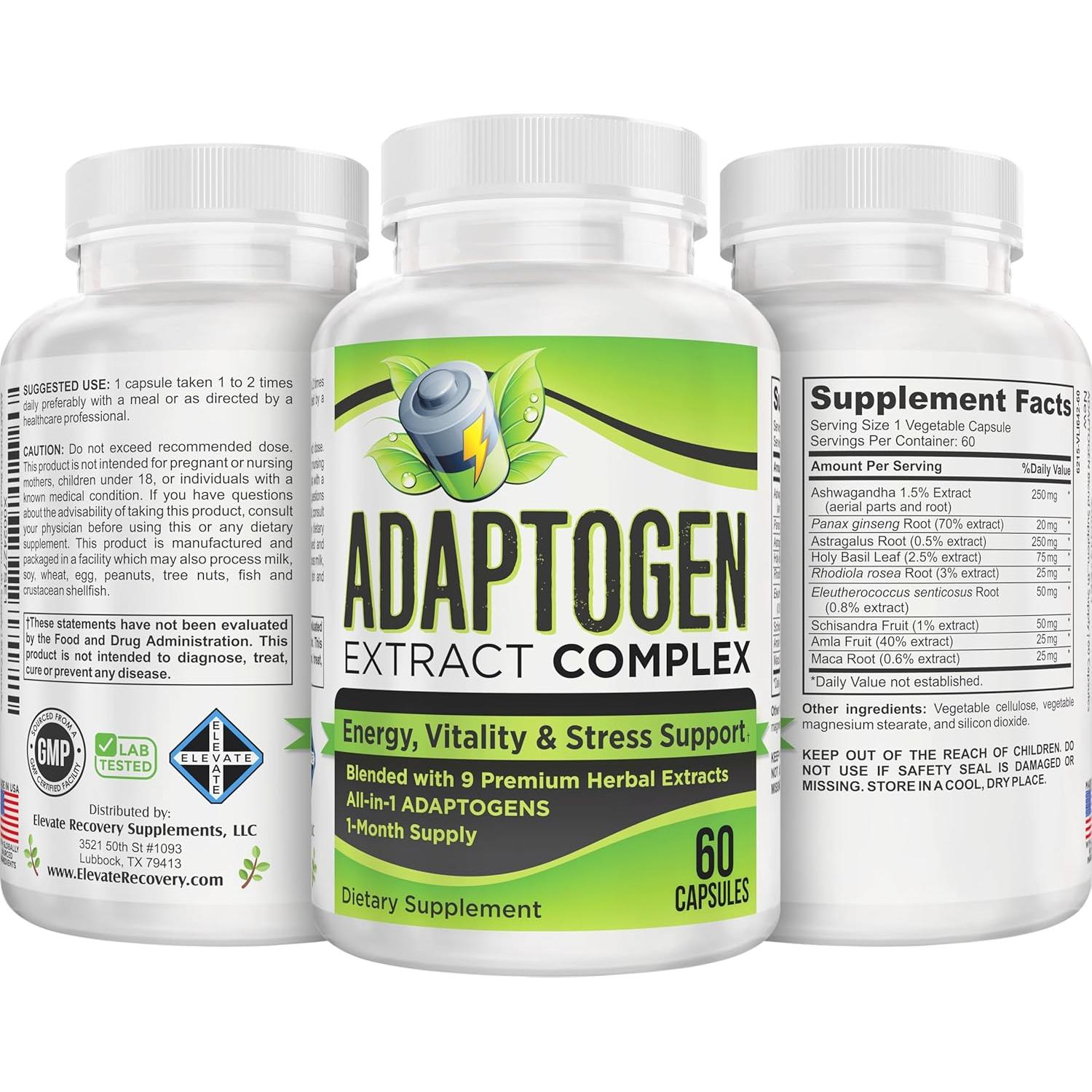 Suplemento Adaptógeno 9 en 1 Elevate Recovery 60 Cápsulas