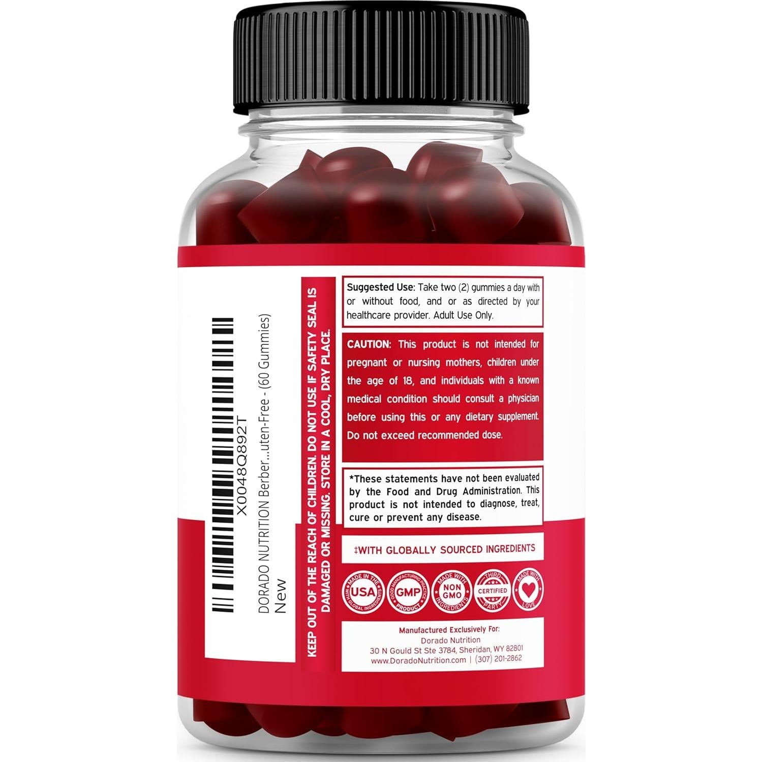Gomitas de Berberina Sin Azúcar Dorado Nutrition 60 Unidades