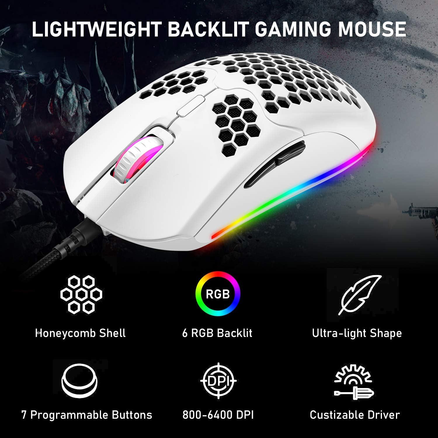 Ratón Gaming ZIYOU LANG 6400DPI RGB Ligero 69g Blanco