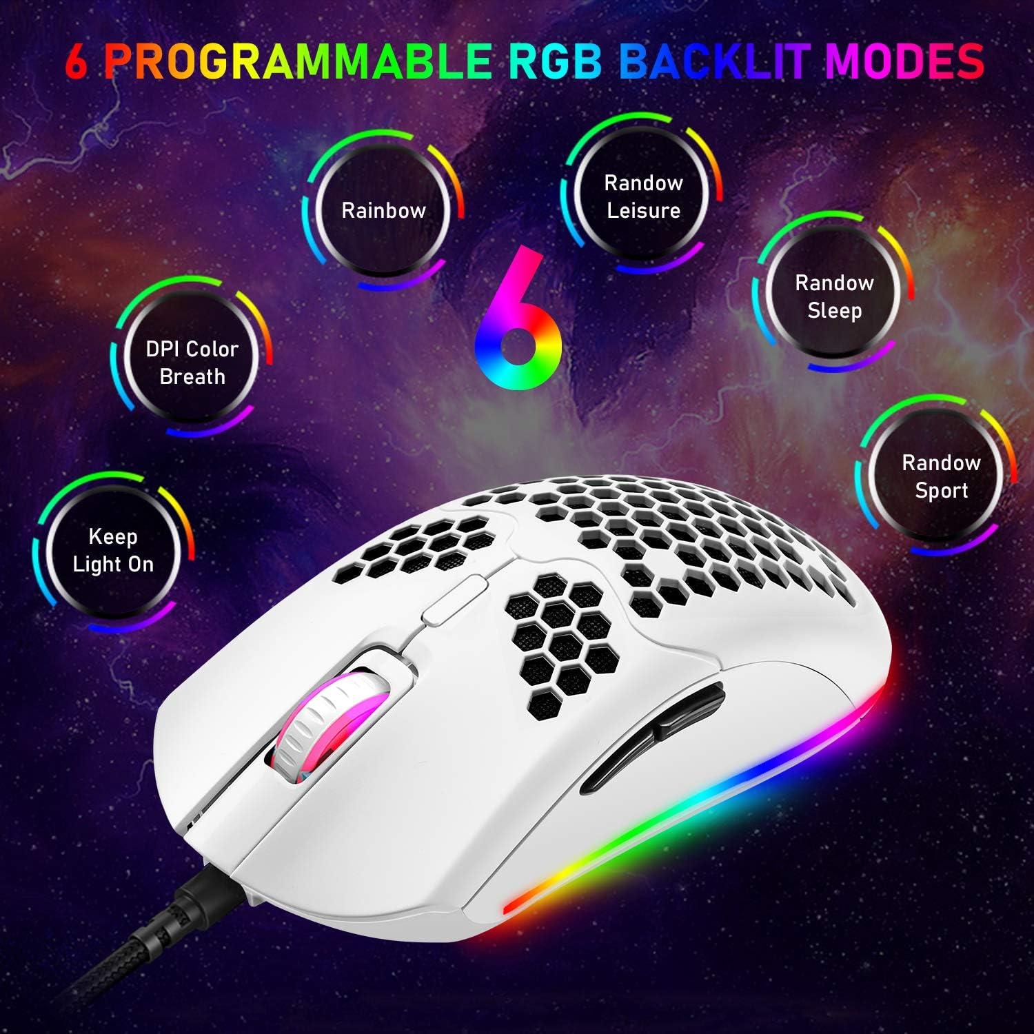 Ratón Gaming ZIYOU LANG 6400DPI RGB Ligero 69g Blanco