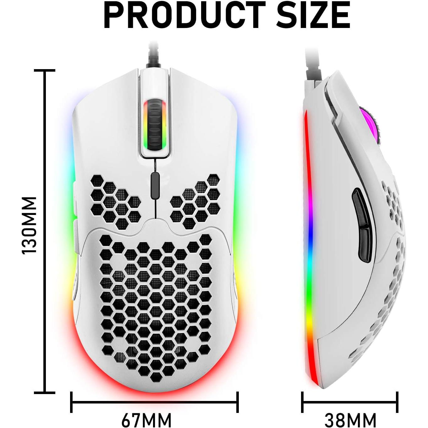 Ratón Gaming ZIYOU LANG 6400DPI RGB Ligero 69g Blanco