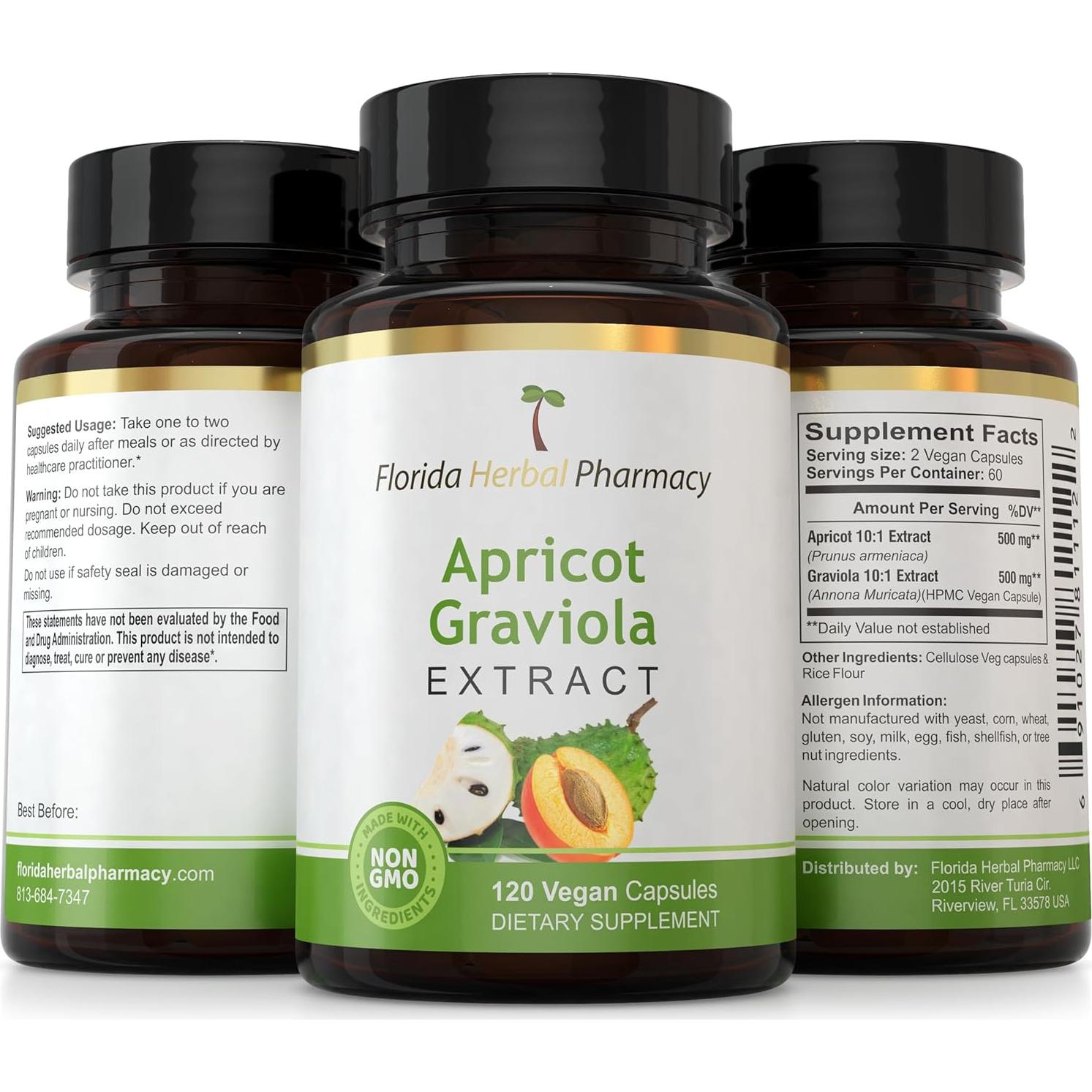 Cápsulas de Suplemento Herbal Albaricoque-Graviola 500 mg - Farmacia Herbal de Florida