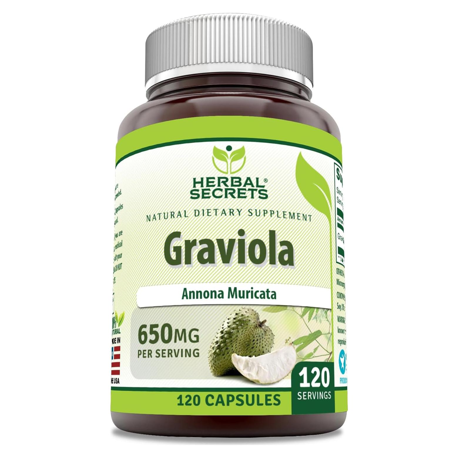 Suplemento de Graviola 650 mg Secretos Herbales 120 Cápsulas