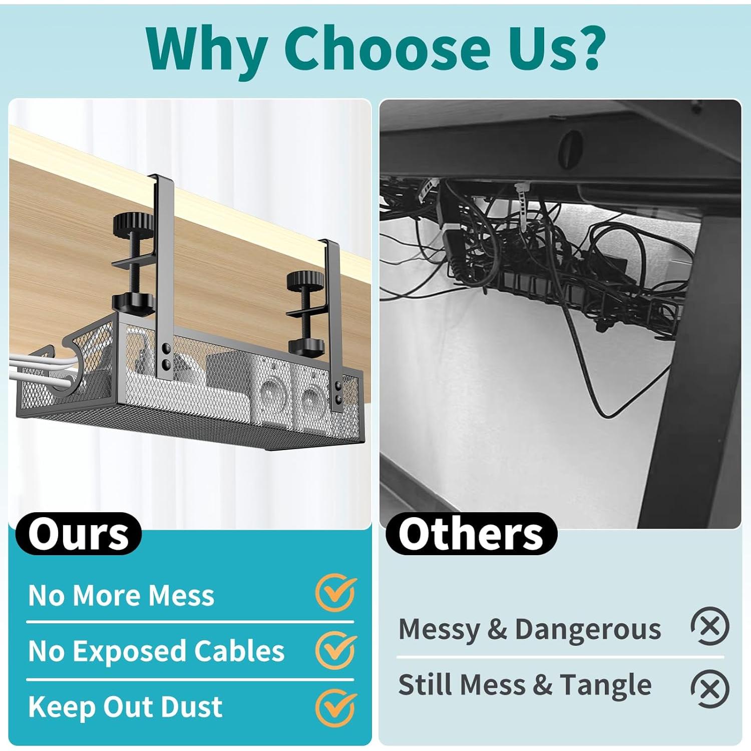Bandeja de gestión de cables Kaiferty negra para escritorio