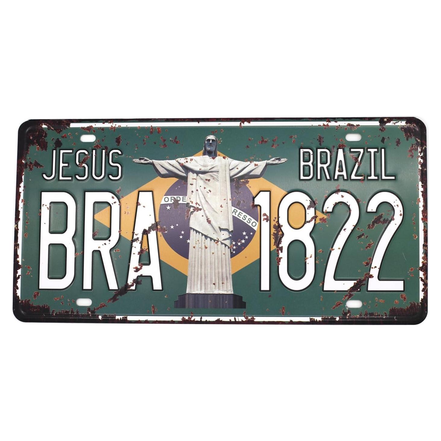 Placa de Metal Vintage UOOPAI Jesús Brasil 15x30 cm