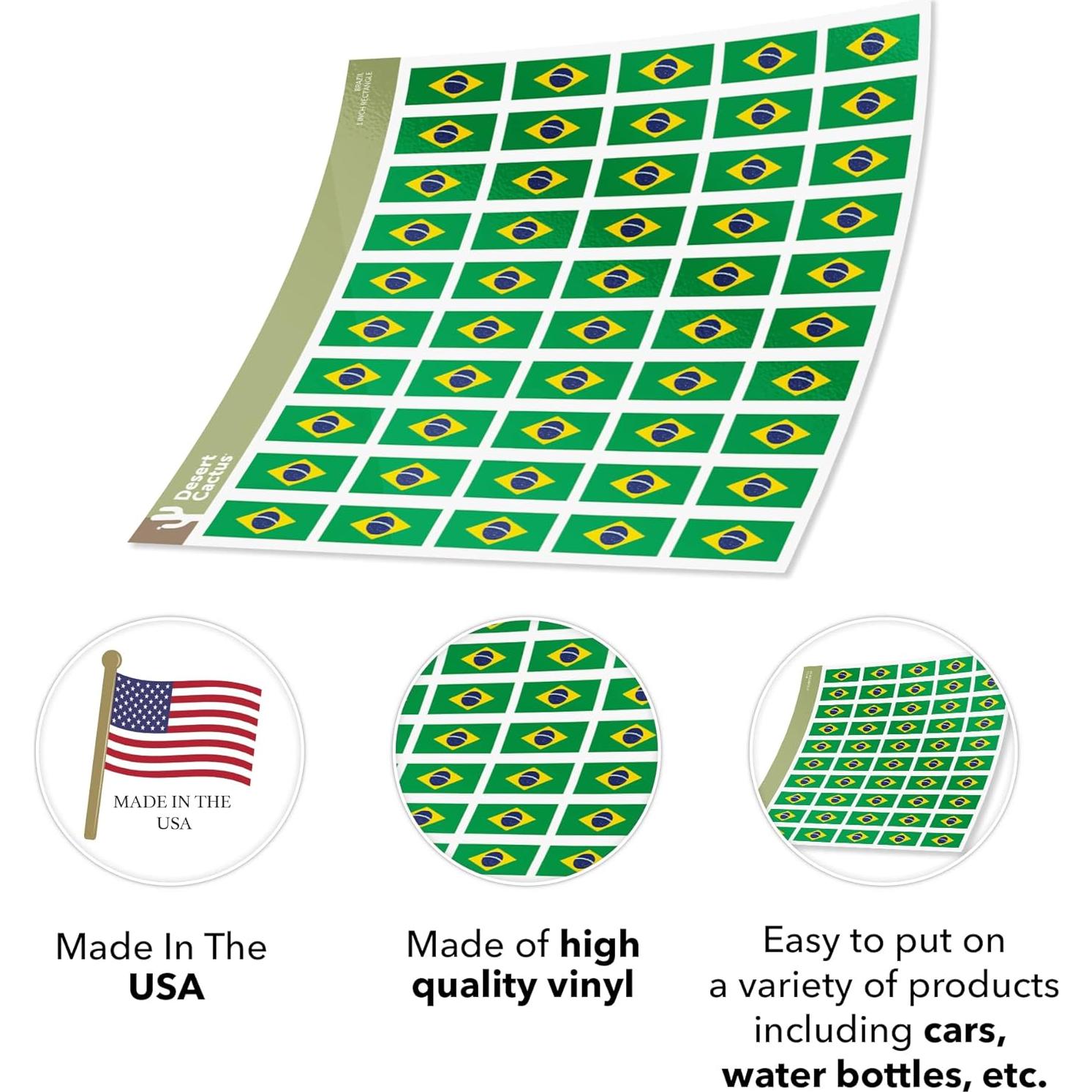 Calcomanías de Bandera de Brasil Desert Cactus - 50 Piezas