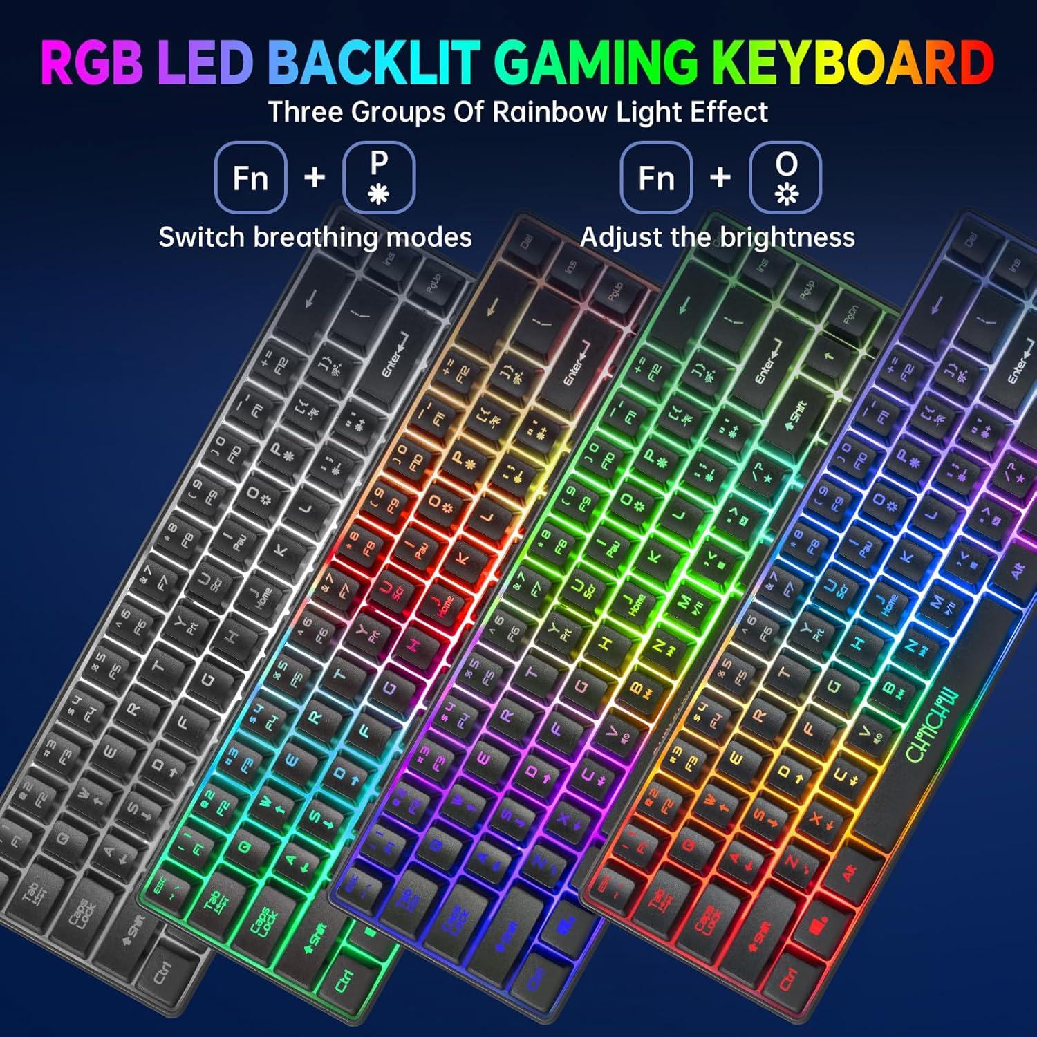 CHONCHOW Combo Teclado y Ratón Inalámbricos 68 Teclas LED