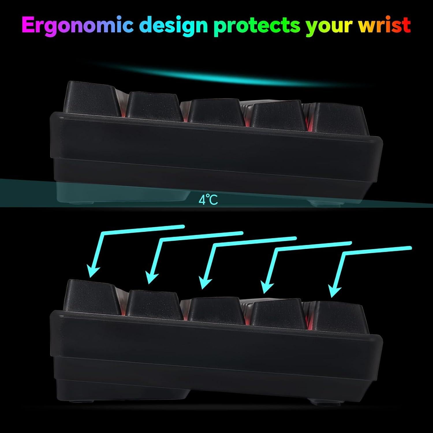 CHONCHOW Combo Teclado y Ratón Inalámbricos 68 Teclas LED