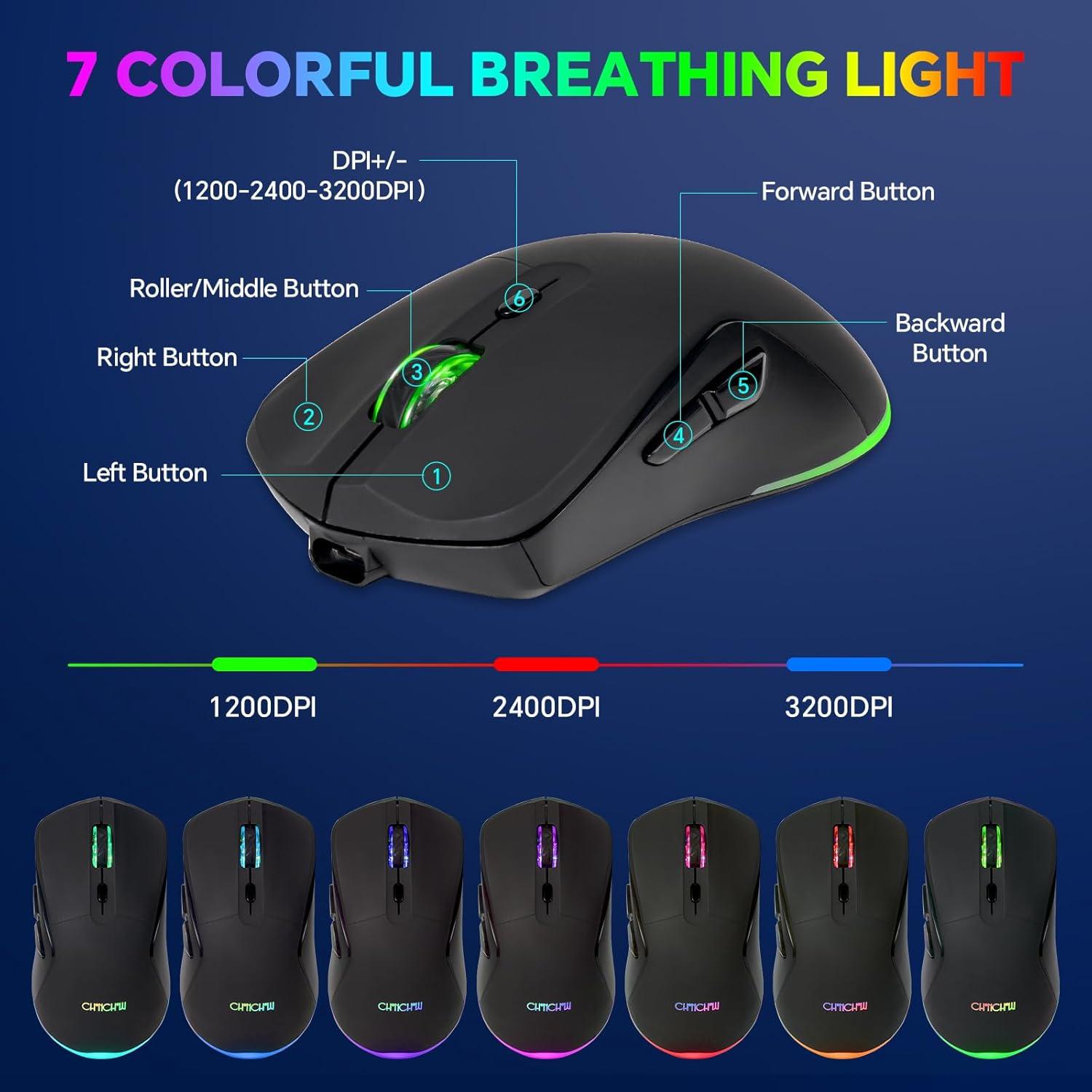 CHONCHOW Combo Teclado y Ratón Inalámbricos 68 Teclas LED