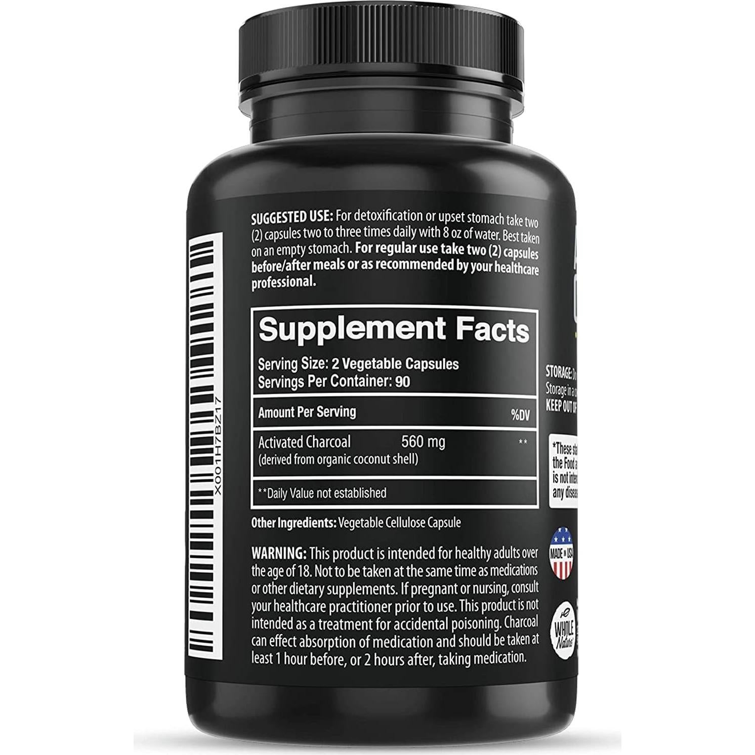 Cápsulas de Carbón Activado de Coco Whole Nature - 180 Unidades