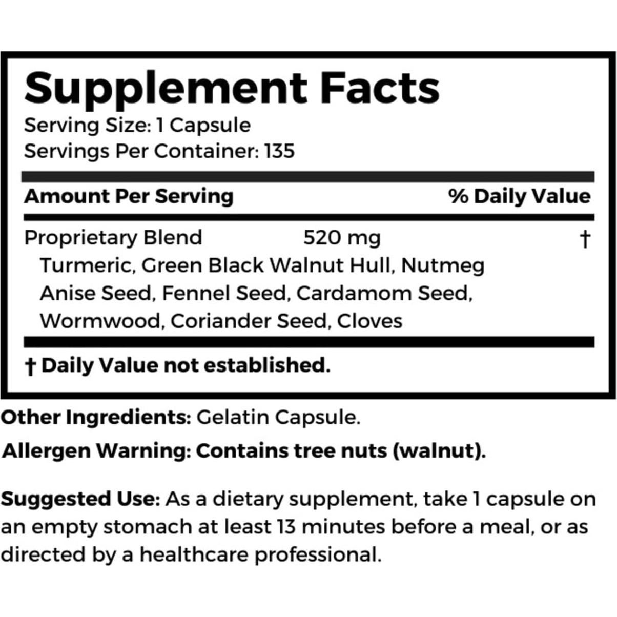 Suplemento Digestivo Dr Clark Store Para-Zap 520mg 135 Cápsulas