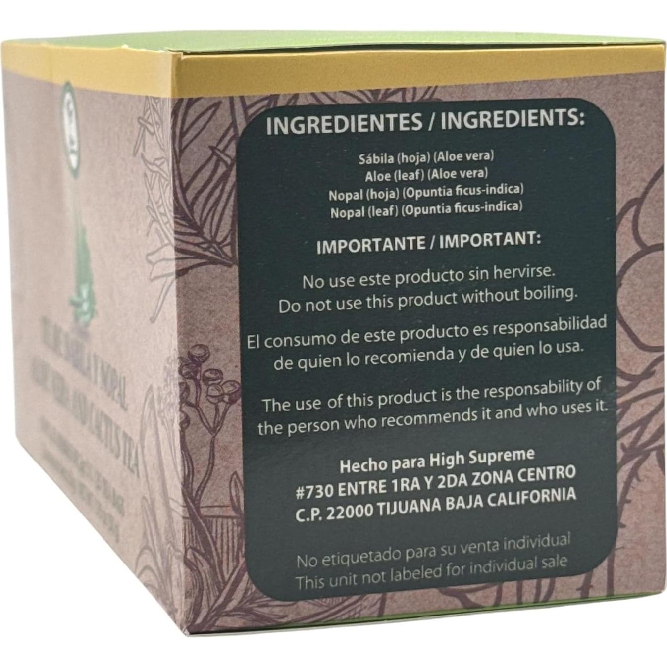 Té de Sábila y Nopal High Supreme - 25 Bolsitas 100% Natural