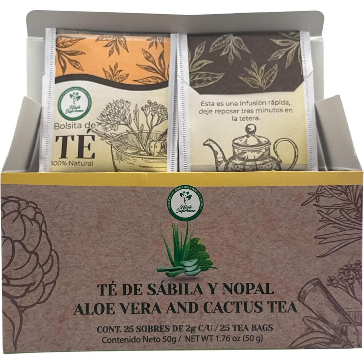 Té de Sábila y Nopal High Supreme - 25 Bolsitas 100% Natural