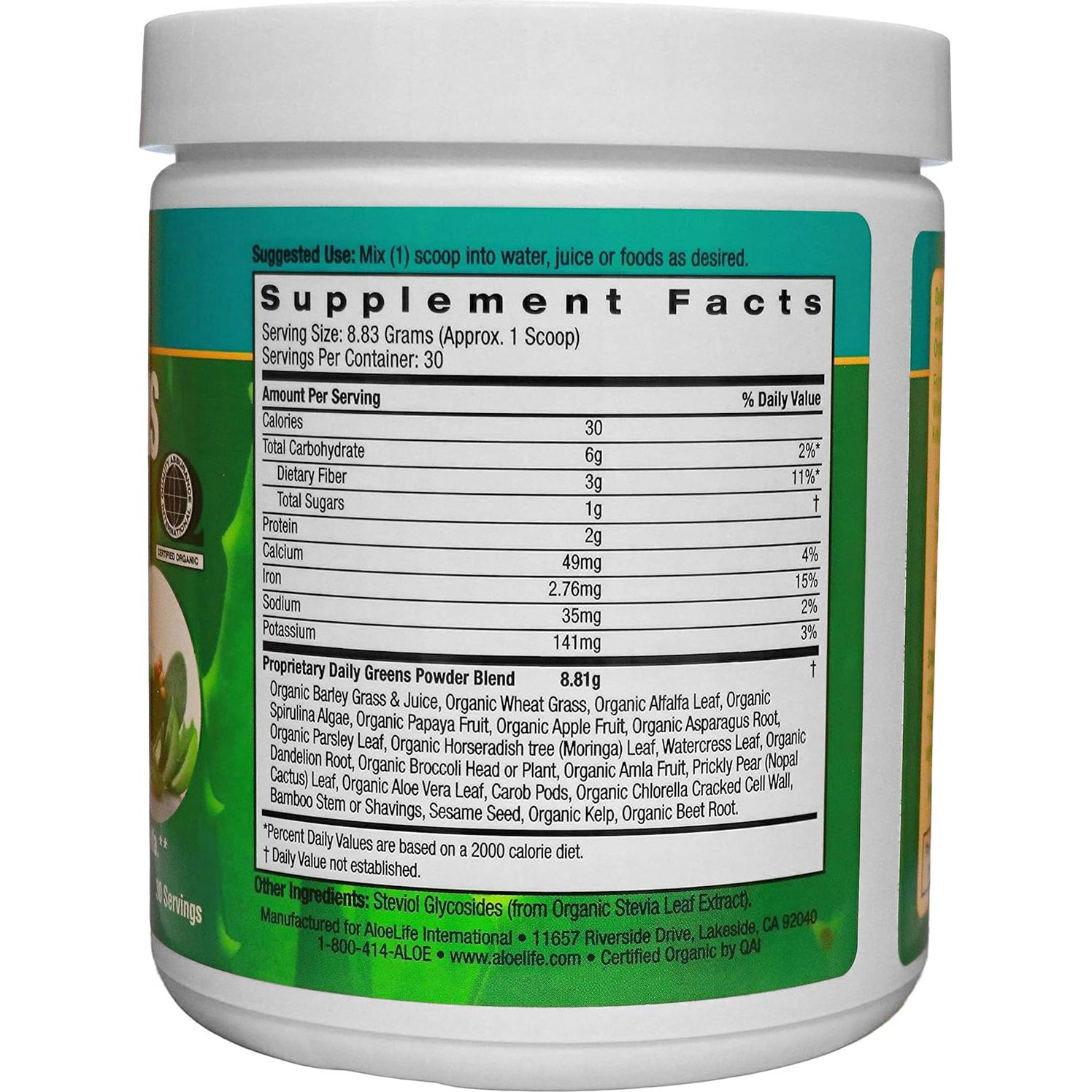Polvo de Verduras Diarias Aloe Life 30 Porciones Orgánico
