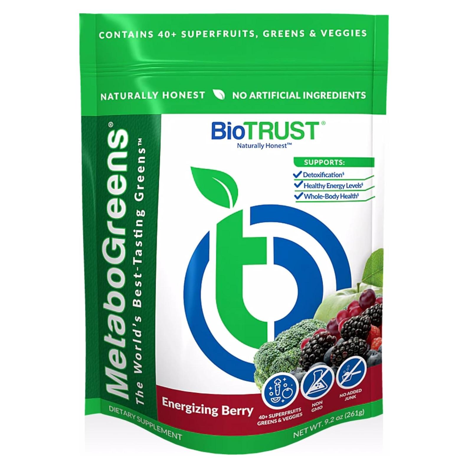 BioTrust Metabo Greens Polvo Superalimento Sabor Baya 30 Porciones