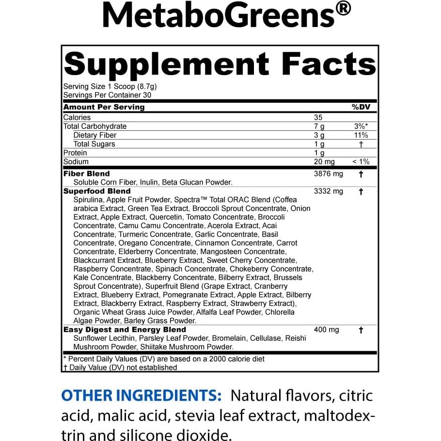 BioTrust Metabo Greens Polvo Superalimento Sabor Baya 30 Porciones