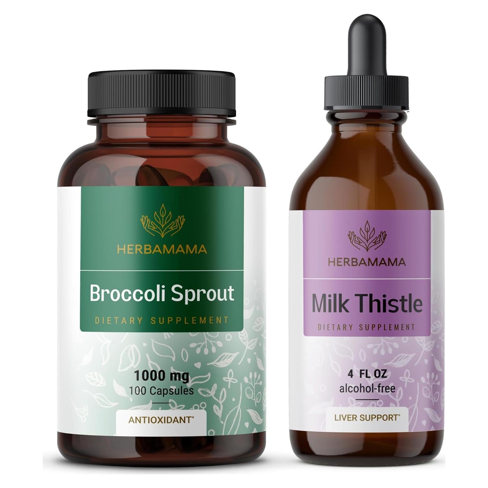 Kit de Cápsulas de Brotes de Brócoli y Extracto de Cardo Herbamama - 1000 mg + 118 ml