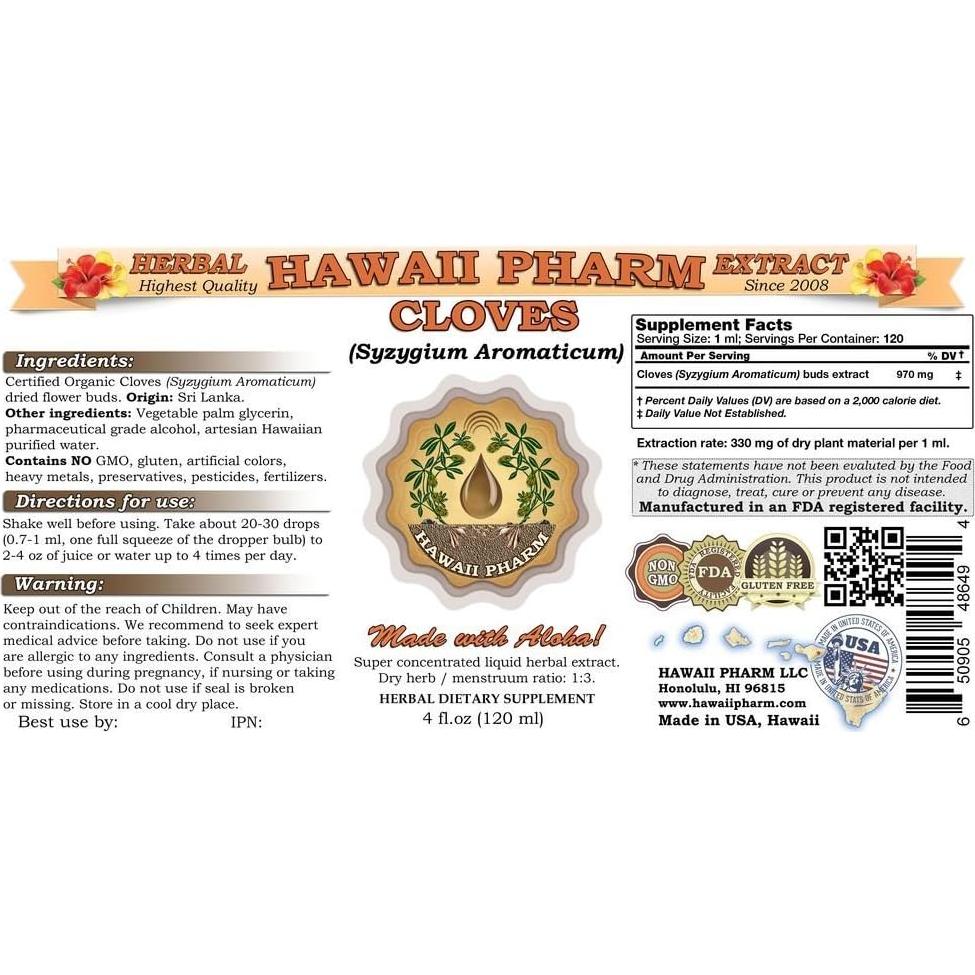 Extracto Líquido de Clavos Orgánicos HawaiiPharm 240 ml