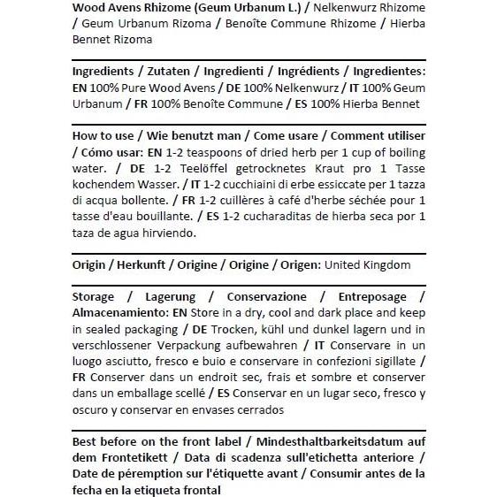 Té Herbal Rizoma de Avens de Madera Health Embassy 100g