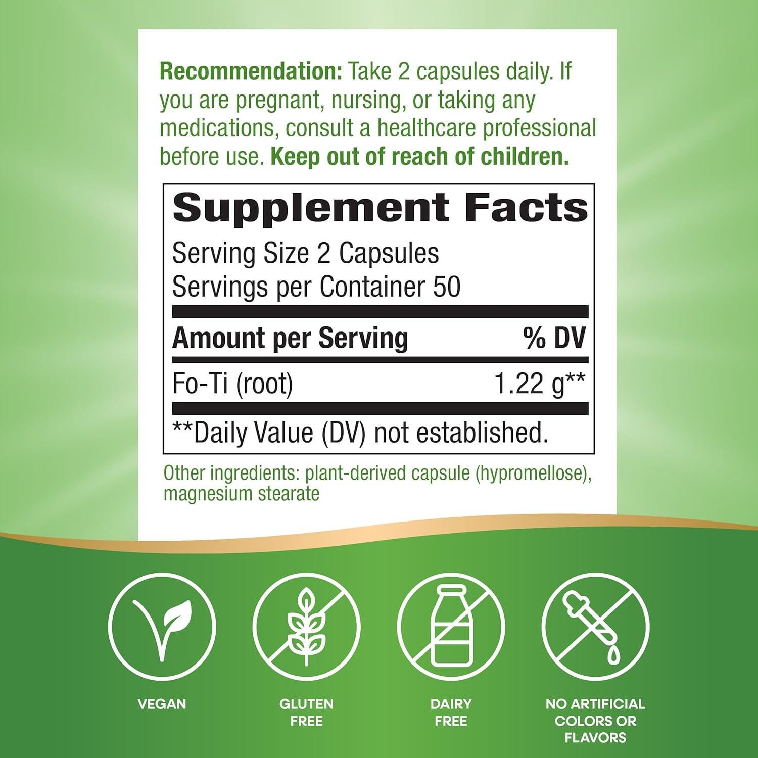 Raíz de Fo-Ti Nature's Way 1220 mg 100 cápsulas veganas