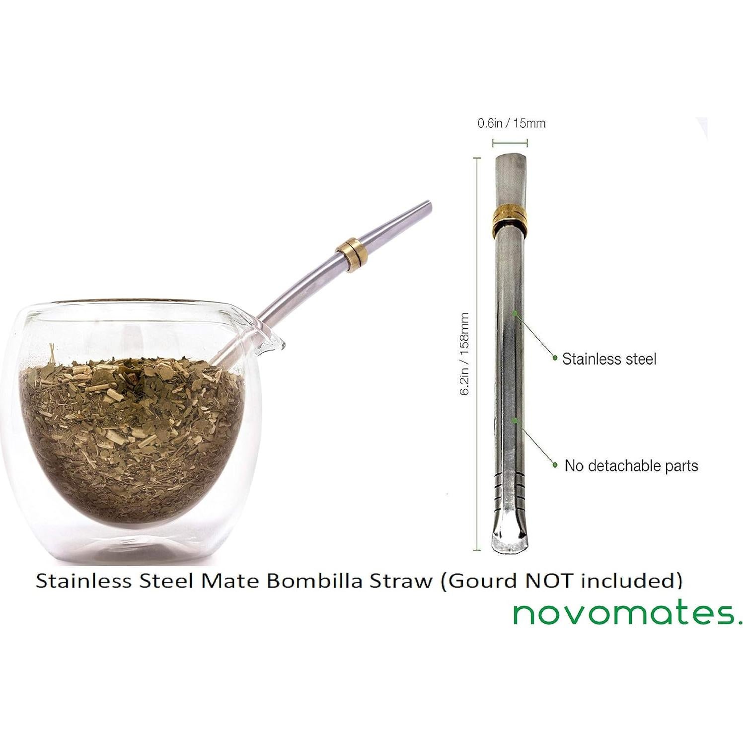 Bombilla de Mate Novomates Easy Clean - Acero Inoxidable 16cm