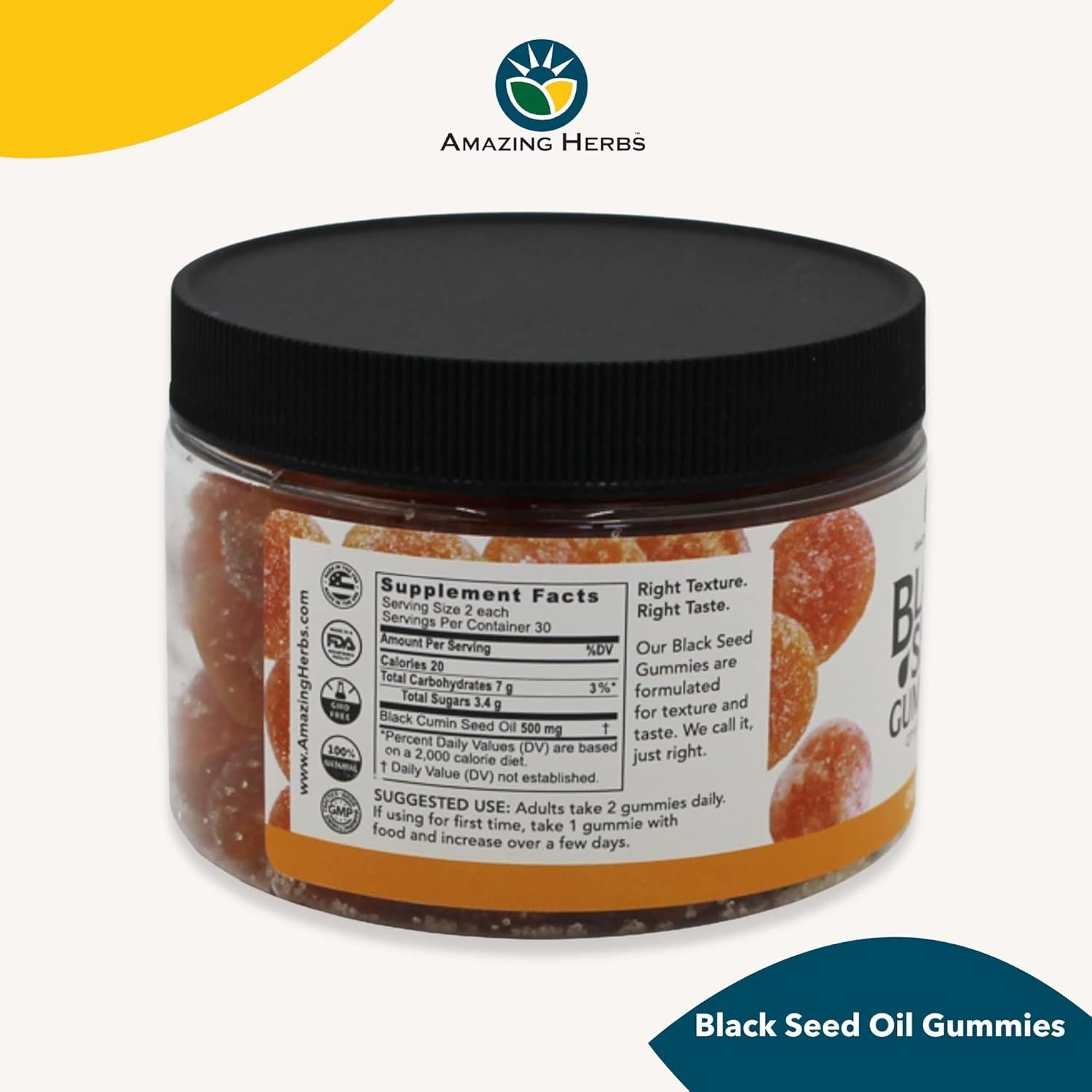 Gomitas de Aceite de Semilla Negra Amazing Herbs 500mg 60 Unidades