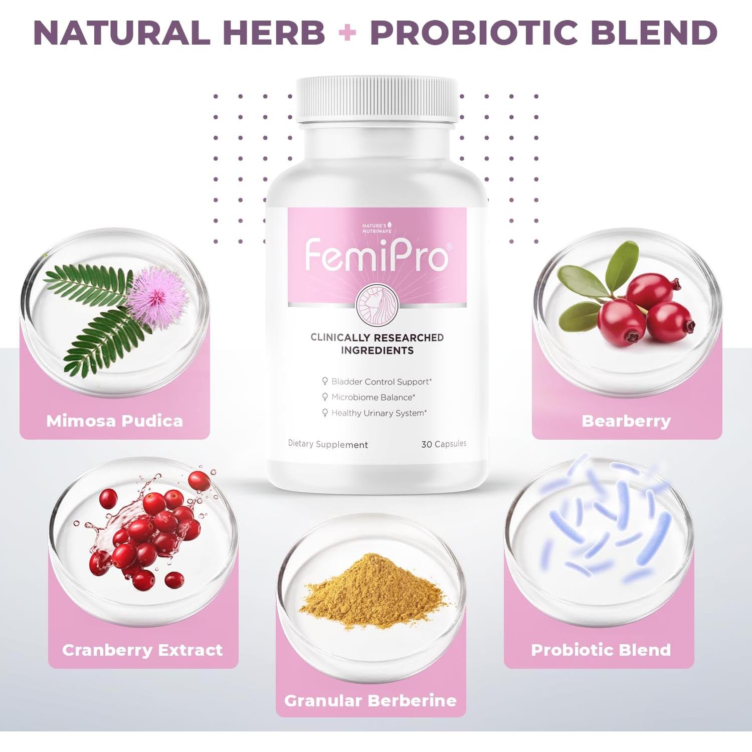 Suplemento Control de Vejiga Femipro 30 Cápsulas Naturales