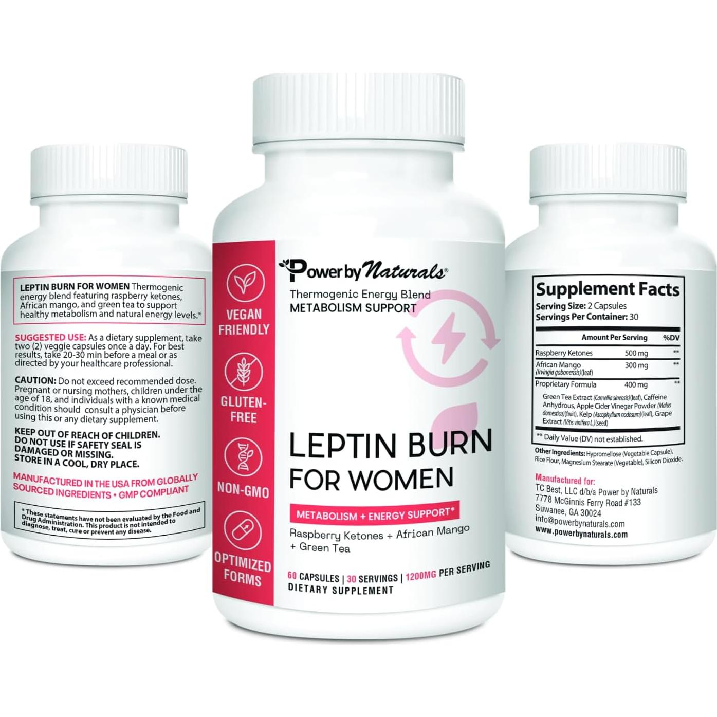 Suplemento de Leptina Power By Naturals para Pérdida de Peso - 60 Cápsulas