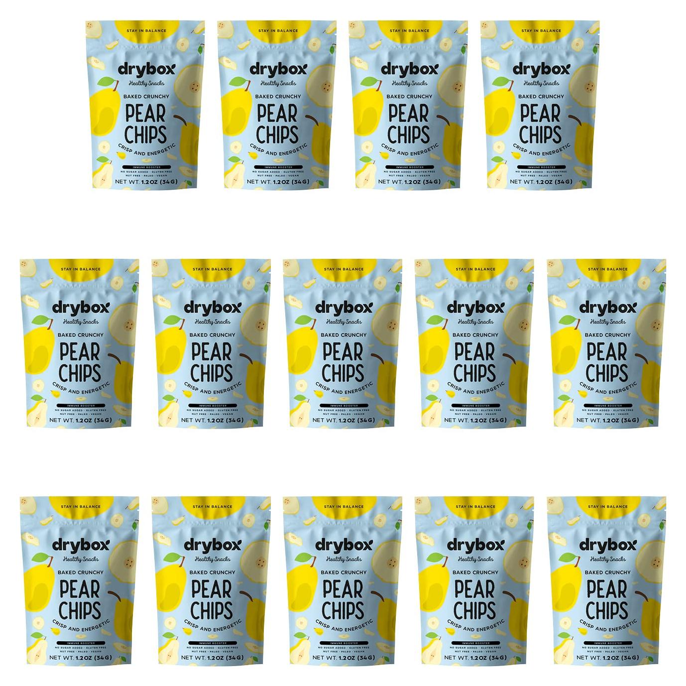 Chips de Pera Drybox - Paquete de 14 x 34 g, Sin Azúcar