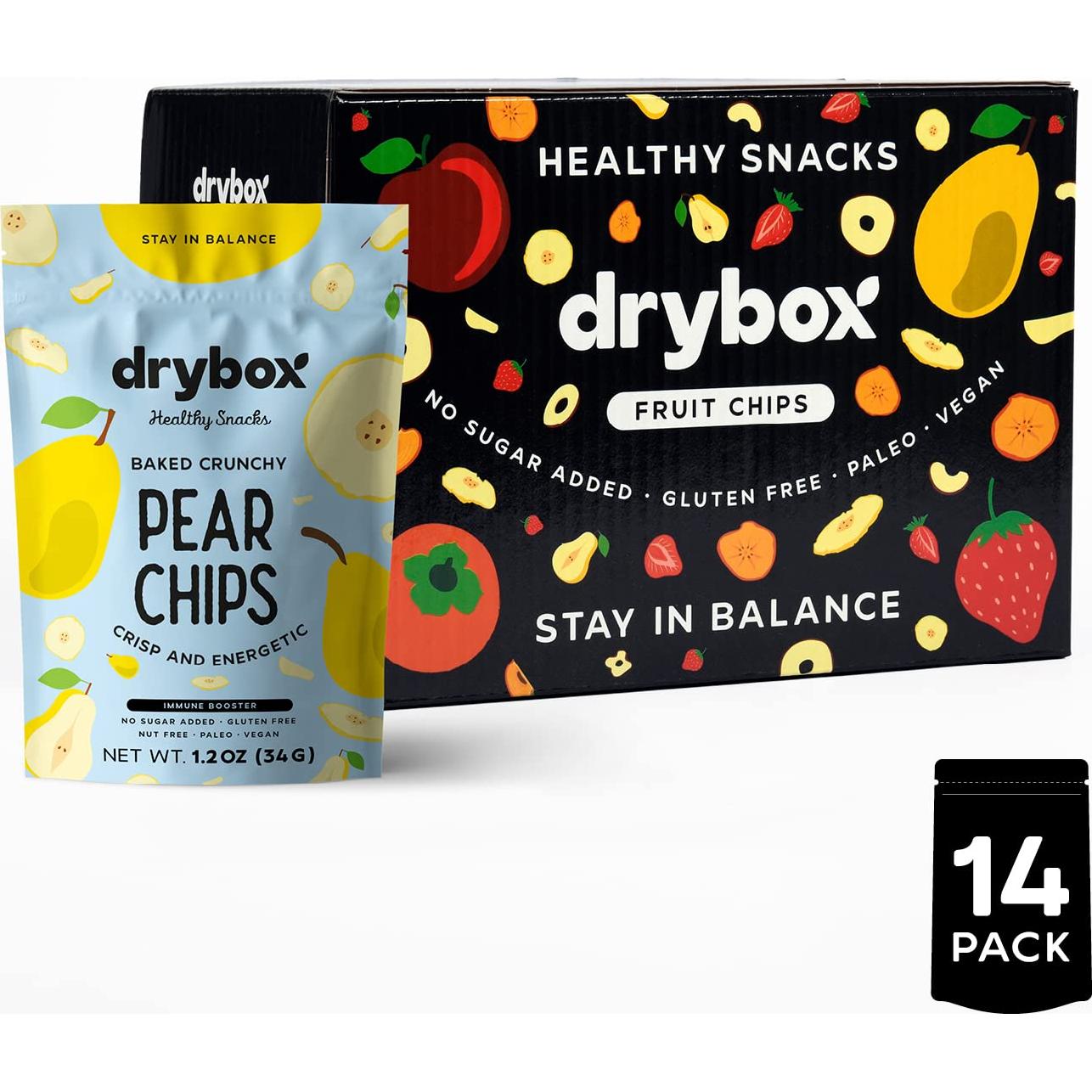 Chips de Pera Drybox - Paquete de 14 x 34 g, Sin Azúcar