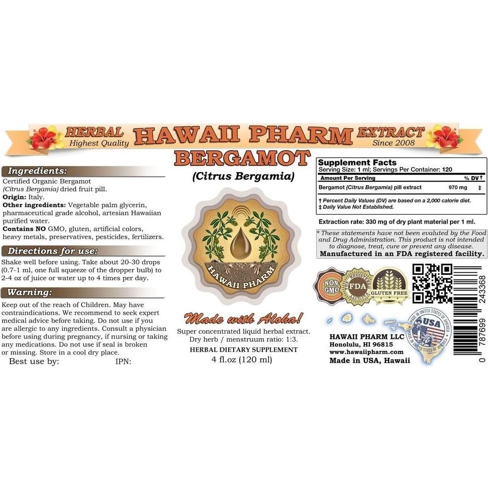 Extracto Líquido de Bergamota 113.4 ml - Suplemento Natural HawaiiPharm