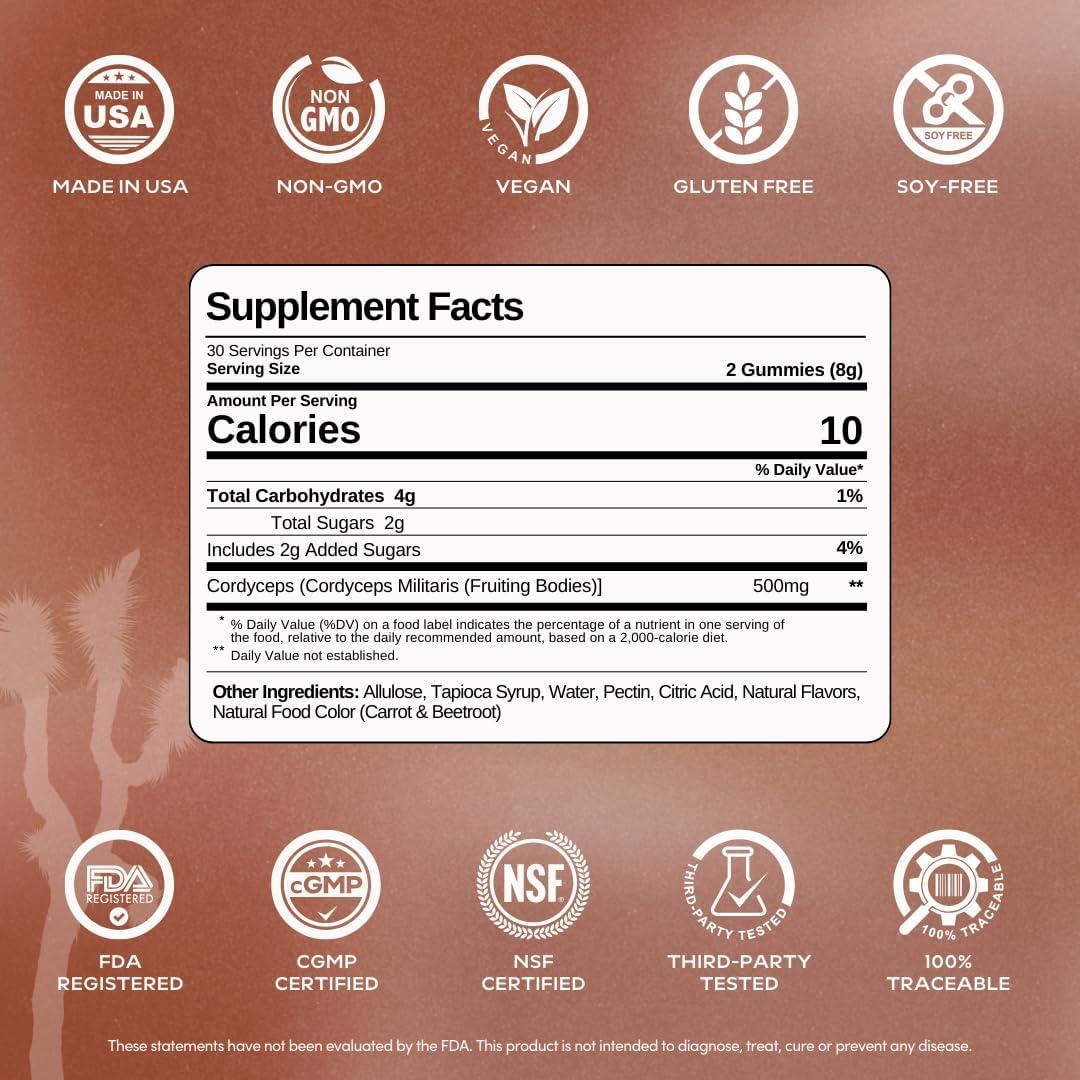 Gominolas MYCL de Hongo Cordyceps 500mg - Veganas 60 Unidades