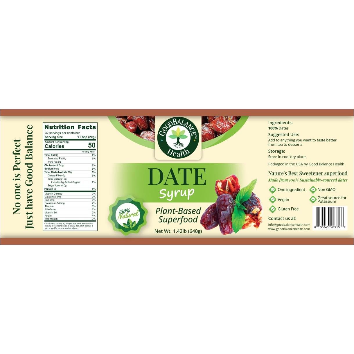 Jarabe de Dátil Orgánico Good Balance Health 636 ml - Sustituto de Azúcar