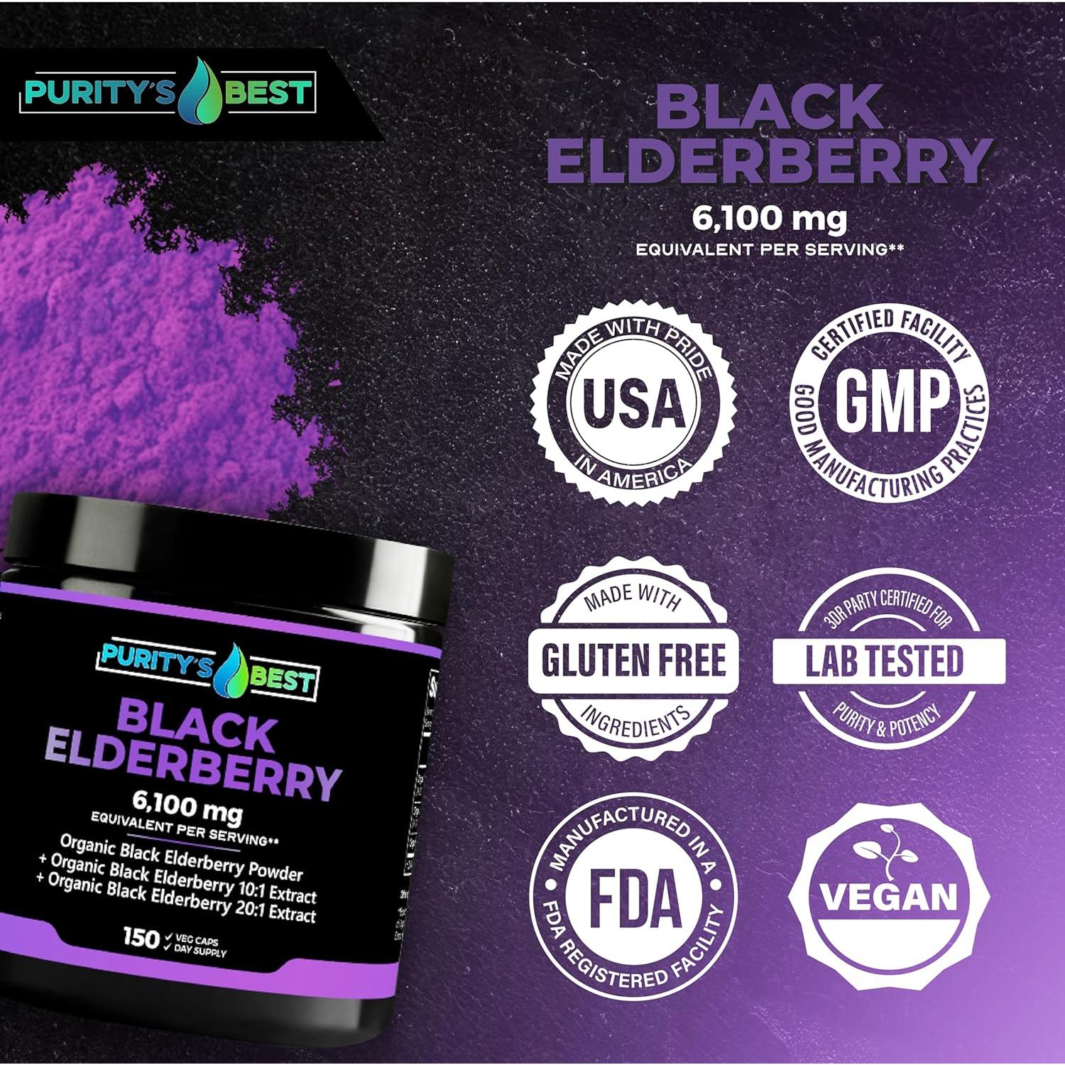 Polvo de Saúco Negro Purity 6100mg - 150 Cápsulas Veganas